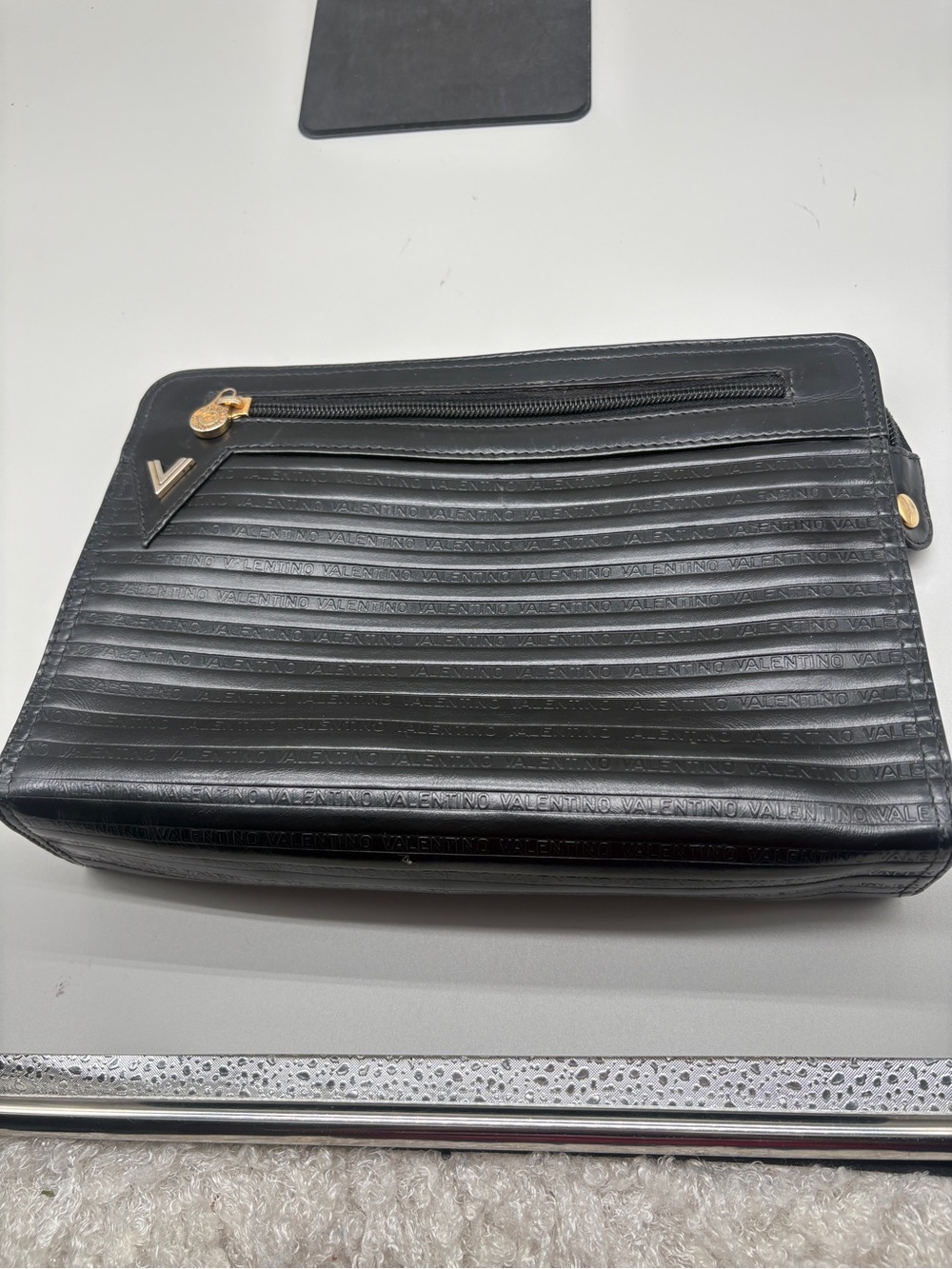 Vintage Mario Valentino Black Embossed Leather Clutch Bag Made in Italy